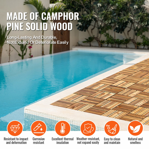 VEVOR Interlocking Deck Tiles Solid Wood 27 Pack 12&quot;x12&quot; Camphor Pine για βεράντα