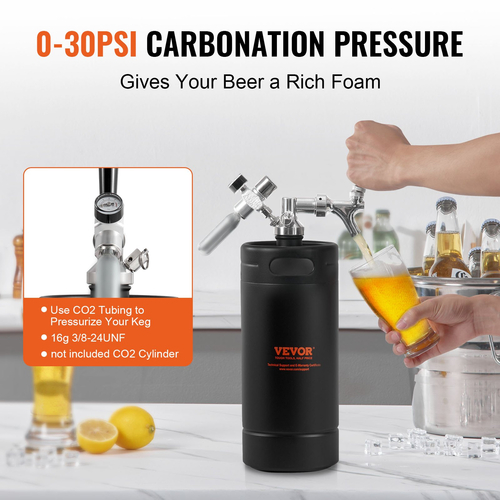 VEVOR Pressurized Growler Mini Beer Keg Draft Beer Growler Home 128Oz 4L Μαύρο