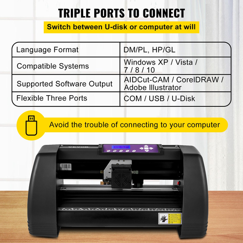 VEVOR Vinyl Cutter Machine, 375mm Vinyl Printer, Maximum Paper Feed Plotter Printer U-disk Offline Vinyl Cutting Machine 10-500g Adjustable Force and 10-800?mm/s Speed ​​for Sign Making Plotter