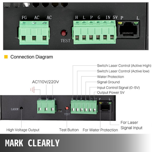 VEVOR Τροφοδοτικό λέιζερ 100W για Co2 Laser Engraver Power Supply Laser Tube Laser Power Box για μηχανή χάραξης λέιζερ