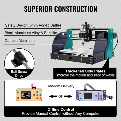 Μηχανή χάραξης VEVOR 300×180×45 mm CNC Router CNC 3018 Pro 15W Laser Engraver GRBL Control 3 Axis Laser Engraving Machine, with Offline Controller, για σκάλισμα πλαστικού, ακρυλικού, PVC, ξύλου