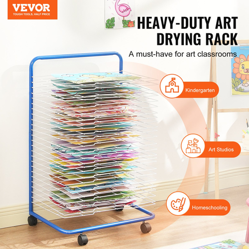 VEVOR Art Drying Rack 25 Removable Shelves Paint Drying Rack with 4 wheels Blue