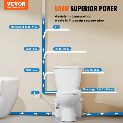 VEVOR Macerating Toilet System with Pump 800W Upflush Toilet For Underground