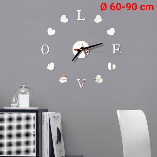 DIY 3D Ρολόι Τοίχου "Love" (Ø 60-90 CM) Ασημένιο