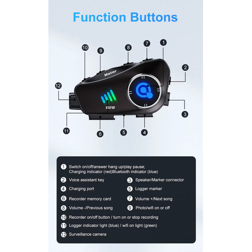Ασύρματο καταγραφικό & ενδοεπικοινωνία κράνους μοτοσυκλέτας - Helmet Headset - Q28 - 811702