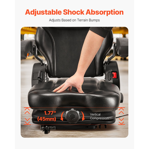 VEVOR Forklift Seat Fold Down Tractor Seat Suspension Ρυθμιζόμενη πλάτη και προσκέφαλο