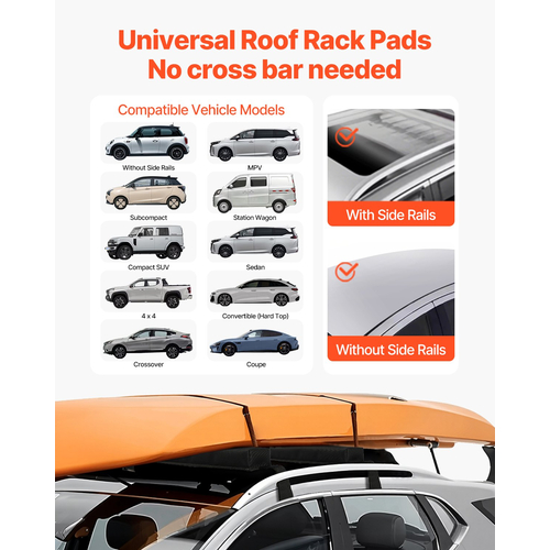 VEVOR Soft Roof Rack Pads 15,5in 176lbs Χωρητικότητα φόρτωσης για ιστιοσανίδα κανόε καγιάκ