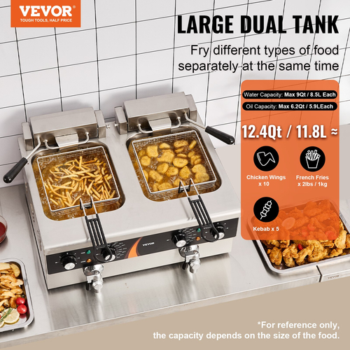 VEVOR Commercial Electric Fryer Countertop Fryer 3000W Dual Tank 2x9Qt/8,5L