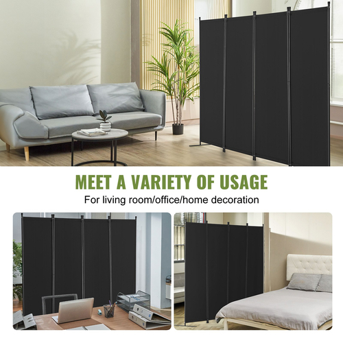 VEVOR Room Divider 4-Panel Πτυσσόμενη οθόνη Privacy Fabric Partition Office Μαύρο