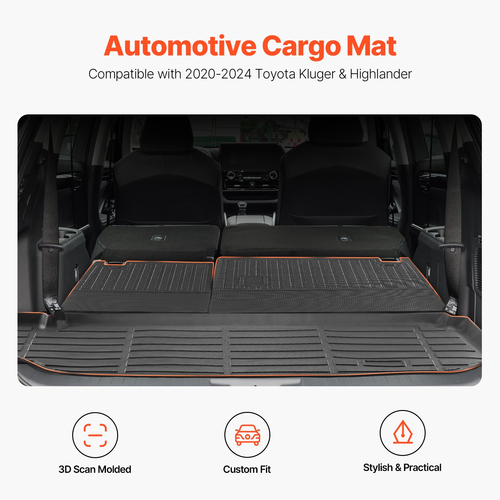 VEVOR Cargo Mat &amp; Backrest Mat TPE Custom Fit for Kluger &amp; Highlander 2020-2024