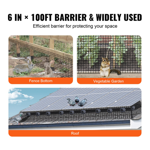 VEVOR 6 ιντσών x 100ft Solar Panel Bird Guard, Critter Guard Roll Kit με 60 τμχ συνδετήρες από κράμα αλουμινίου, προστατευτικό ηλιακού πάνελ με επίστρωση PVC ανθεκτική στη σκουριά, συρμάτινο πλέγμα 1/2 ιντσών