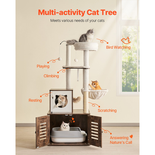 VEVOR Large Cat Tree Box Box Περίβλημα 2-σε-1 Cat Tower Εσωτερικό Play House για γάτες